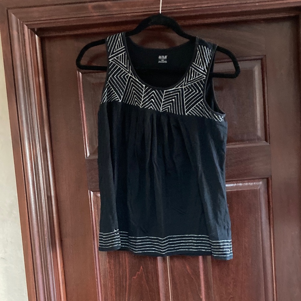 a.n.a Black Tank Top with White Geometric Design